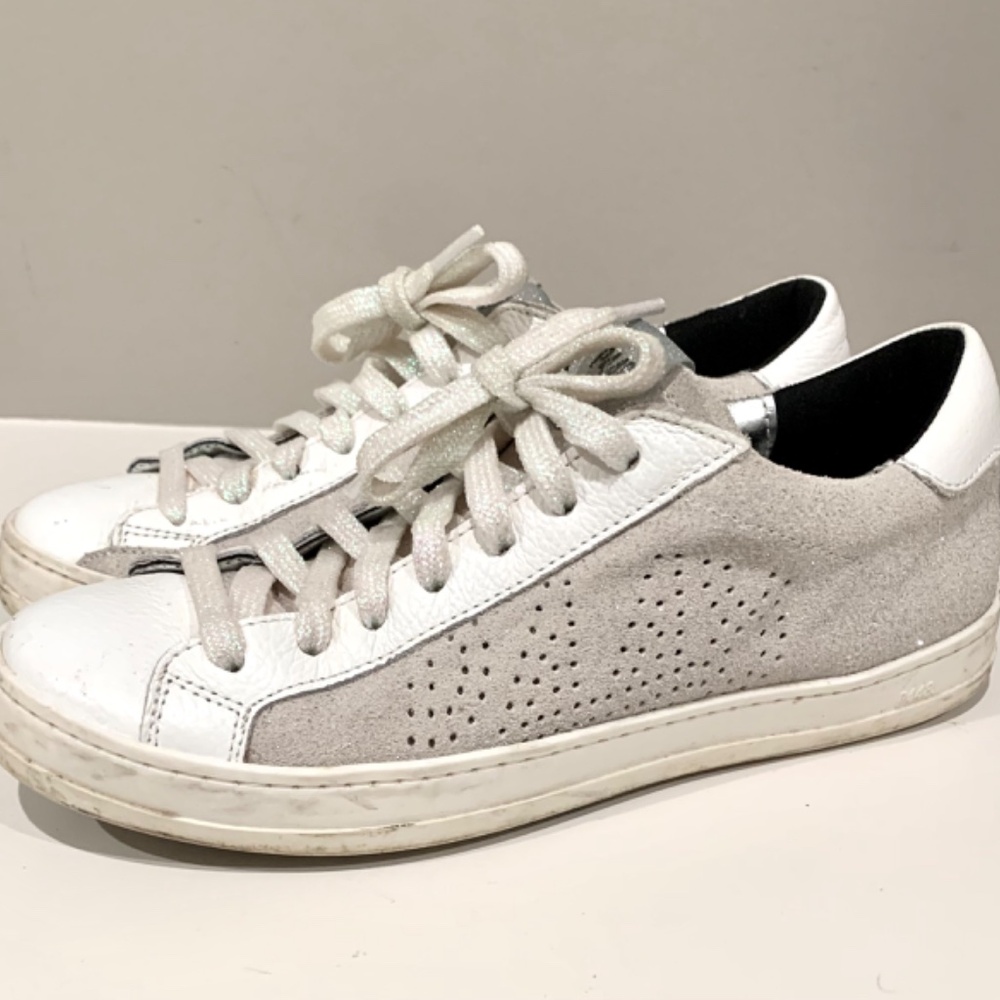 P448 John W Sneakers Softy White Glitter Laces Low-Top Shoes EU 38 US 7.5 8